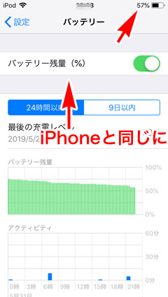 iPod touch 7 バッテリー残量％