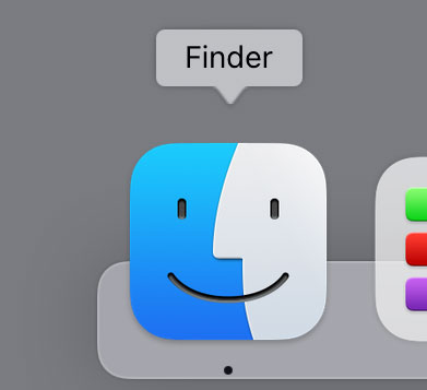 Finderのアイコンは、ドックの左端にある