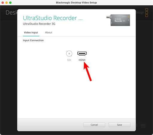 BlackMagic Design Desktop Video 設定 UltraStudio Recorder 3Gの入力切り替え