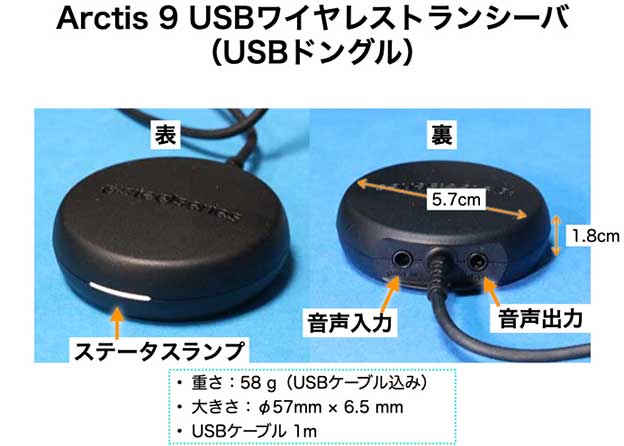 SteelSereis Arctis 9　ワイヤレストランスミッター USBケーブル付き