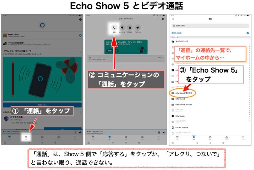 Echo Show 5 第2世代 へAlexaアプリから ビデオ通話をする手順