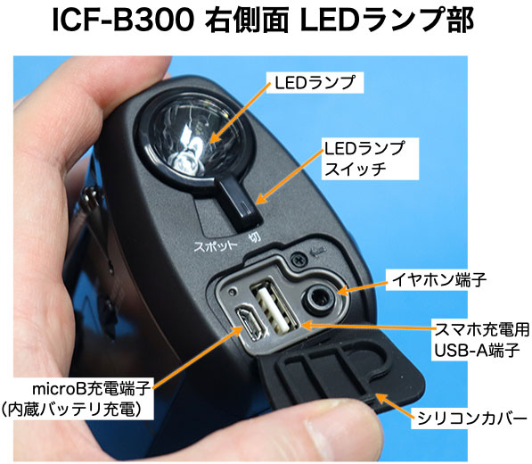 ICF-B300　LEDランプ 端子カバー イヤホン 充電端子