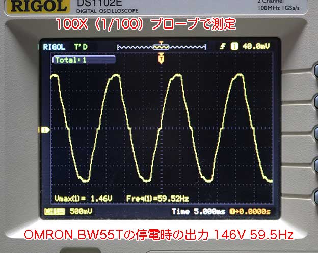 OMRON BW55Tの停電時のAC出力 の波形