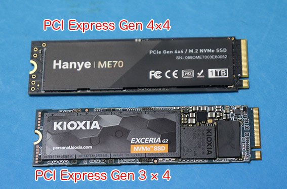M.2 NVMe PCIe Gen 4 × 4と Gen 3 ×4 SSD