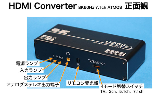 ‎HDMI音声スプリッター-8K60Hz-7.1ch-ATMOS 正面観