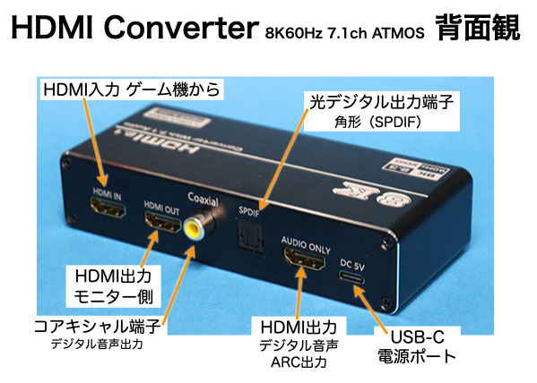‎HDMI音声スプリッター-8K60Hz-7.1ch-ATMOS　背面観