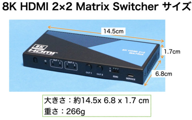 8K HDMI 2×2 Matrix Switcher サイズ