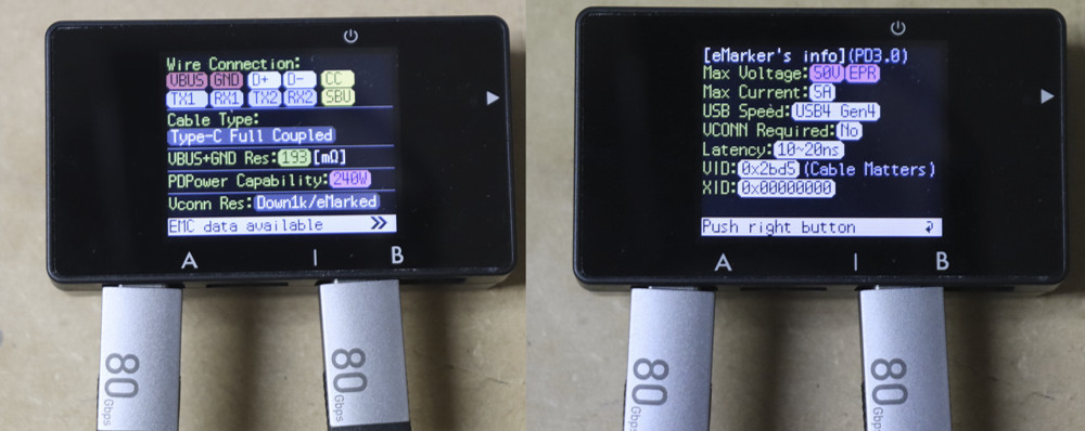 CableMatter USB4 ケーブル情報